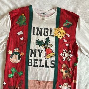 Faux Real Mens Hairy Belly In Ugly Christmas Sweater Vest T shirt Size Large